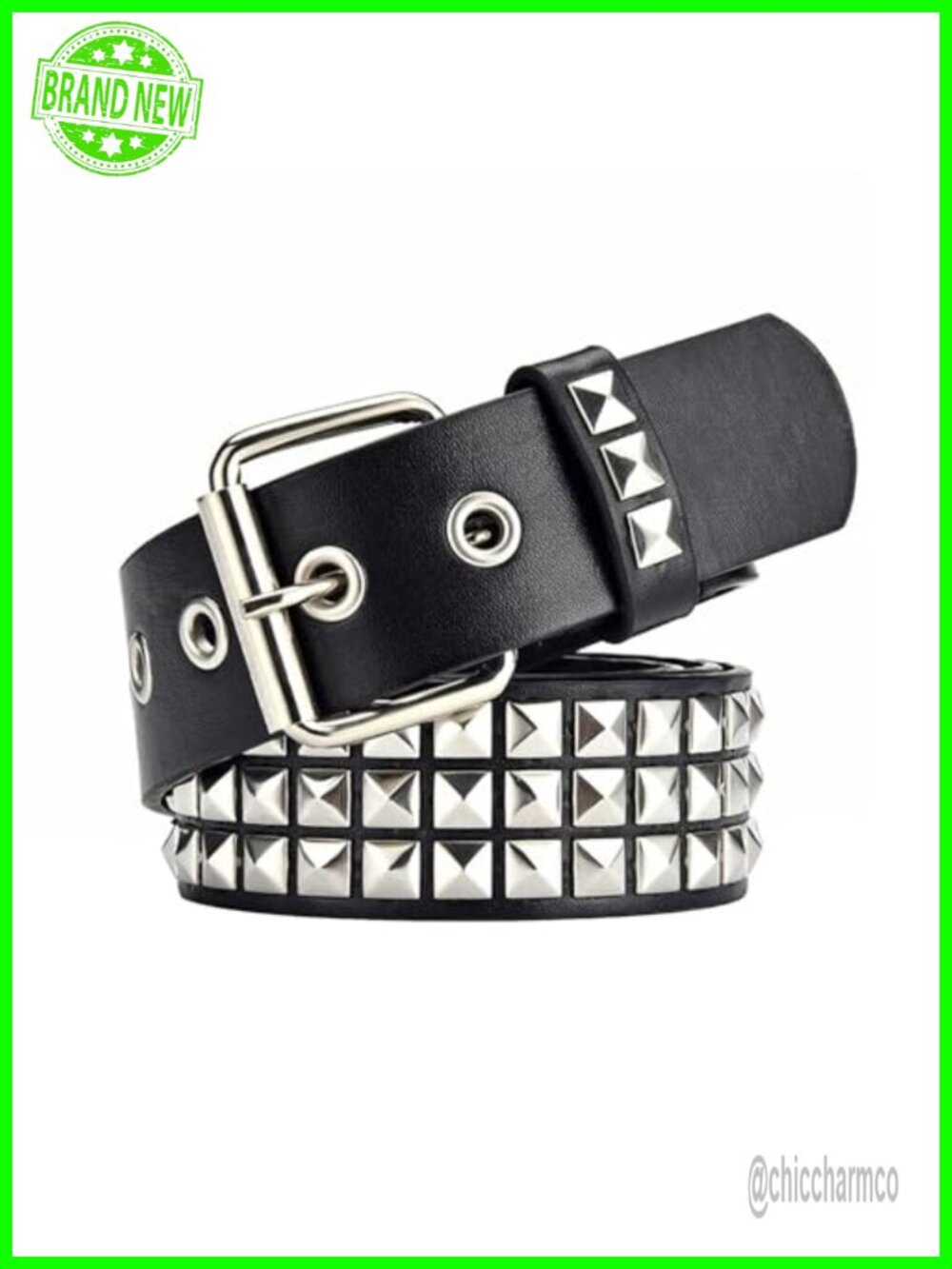 Studded Belt Punk Rock Rivet Belt Double Grommet Faux Leather for Women Men